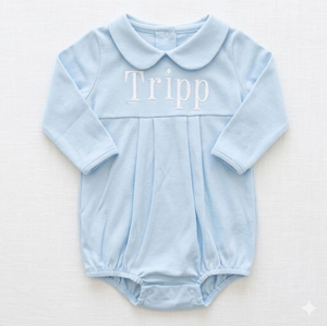 Body per Neonati in Cotone 95% con Colletto Peter Pan Blu e Bianco, Personalizzabile con Nome e Logo, Manica Lunga - Product Image 4