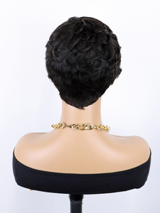 Pixie cắt tóc giả tóc con người glueless ngắn <span class=keywords><strong>Bob</strong></span> tóc giả cho phụ nữ lớp xoăn lượn sóng đầy đủ máy làm tóc giả với những tiếng nổ tự nhiên màu đen - Product Image 4