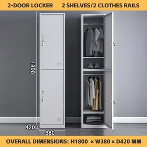 ארון אחסון אנכי מפלדה עם 2 דלתות לעובדים, לחדר הלבשה - מודרני, עמיד, ניתן לנעילה ונייד - Product Image 4