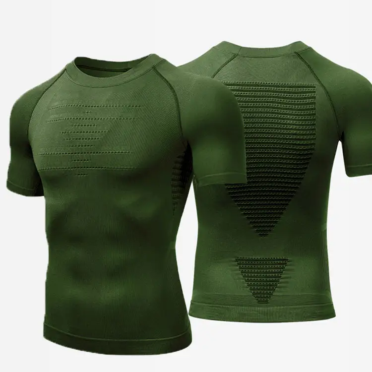 Free Design Custom 3D Knitted Quick Dry Seamless Fashion Anti-Wrinkle Stretch Biking Mtb Compression Shirts For Men