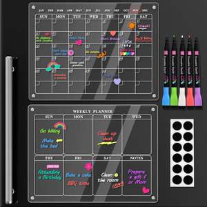 Calendrier magnétique en acrylique pour réfrigérateur, mensuel et <span class=keywords><strong>hebdomadaire</strong></span>, lot de 2, pour mur, tableau blanc effaçable à sec réutilisable - Product Image 1