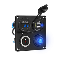 Prise de courant pour voiture 4 en 1 DC 12V 24V, panneau avec double chargeur USB 18W, voltmètre numérique, allume-cigare, interrupteur marche/arrêt