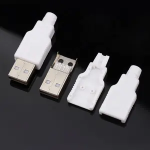 Conector USB AM tipo A macho, adaptador USB 2,0 de 4 pines, soldadura con cubierta de plástico blanco