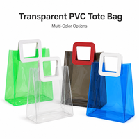 Sac fourre-tout en PVC translucide coloré avec poignée carrée, idéal pour l'emballage cadeau, sac de vente au détail étanche pour boutique, personnalisable avec logo OEM