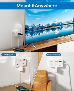 Multiprise 15A 125V avec 3 prises CA latérales, 2 ports USB et 2 ports USB-C, protection contre les surtensions et les surcharges en ABS, idéale pour la maison et les étudiants - Product Image 5