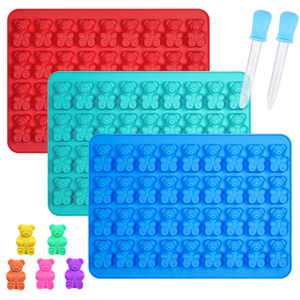 Moule en silicone Proins Gummy Bears pour chocolat, pâtisserie, glaçons, bonbons et gelées - Lot de 3 moules en silicone pour chocolat - Product Image 1