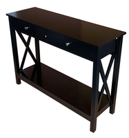 Table basse en bois X-Base, mobilier moderne pour salon, pin noir, deux tiroirs, style panneau, bois pour salon