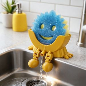 Kitchen Sink <b>Sponge</b> <b>Holder</b> With Drainage Legs For Cleaning Supplies Storage Stand Type Plastic Polygon Shape Single Tier - Product Image 1