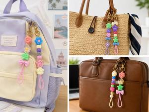DIY Keychain Making Kit Pastel Bow Star Flower Acrylic Beads Box Set with Cords & Gold Clasps <b>for</b> Bag Charm <b>Phone</b> <b>Lanyard</b> - Product Image 4