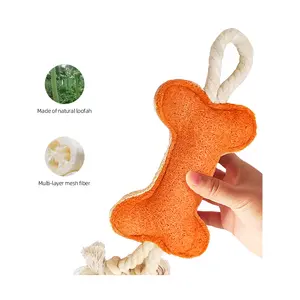 In Stock Puppy Chew Toy Dog Toss Toy Felt Bone with Cotton Play Rope Knot Toy