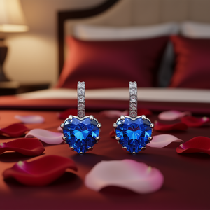 Pendientes de cristal con forma de corazón para mujer, estilo romántico, con engaste de garra, pendientes de cristal fino con diamantes de imitación azules - Product Image 2