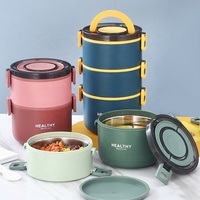 Boîtes à lunch portables en acier inoxydable 304 pour étudiants, multi-couches, rondes, avec couvercle en plastique, anti-fuite, vente en gros