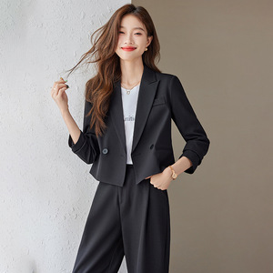 Grey Women's Suit <b>Set</b> Full Sleeve Polyester Spring <b>Office</b> Lady Anti-Wrinkle Professional Formal Wear - Product Image 2