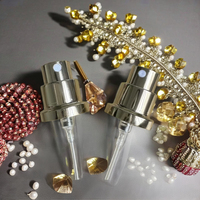 Pengiriman cepat pompa penyemprot emas aluminium 15 mm 0.07cc tutup sekrup Crimp parfum halus kabut besi plastik pompa penyemprot perawatan pribadi