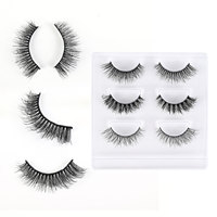 3 paires de faux cils, naturels, 3D, volumineux et épais, style monobloc, en boîte, réutilisables