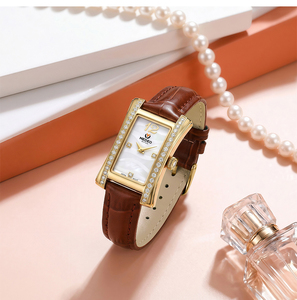 Montre à quartz de luxe vintage carrée pour <span class=keywords><strong>femme</strong></span>, avec diamants, chiffres romains, boîtier en acier inoxydable, bracelet en cuir et cadran à aiguilles - Product Image 6
