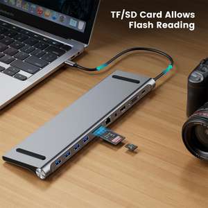 Hub USB <span class=keywords><strong>Adaptateur</strong></span> USB vers Type C 11 en 1 Port Ethernet compatible USB C vers <span class=keywords><strong>HDMI</strong></span> avec fente pour lecteur SD TF <span class=keywords><strong>VGA</strong></span> pour <span class=keywords><strong>Macbook</strong></span> Pro <span class=keywords><strong>Air</strong></span> Hub - Product Image 5