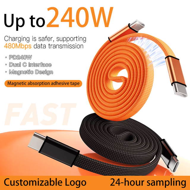 Magnetic Retractable USB- C to USB-C Cable PD 240W Fast Charging Pure Copper Braided 480Mbps Data Transfer for Laptop Notebook