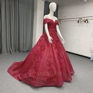 Lsany211 Robes de Quinceañera de maternité rouge scintillant avec appliques, longueur ras du sol, coupe princesse, décolleté cœur, épaules dénudées, Vestidos - Product Image 5