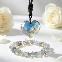 Collier en cristal avec pendentif en forme de cœur en labradorite naturelle et améthyste, bracelet avec perles en pierre, coffret cadeau, ensemble de bijoux pour femmes