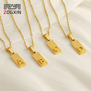 Zogxin Letter Pendant Necklace Gold Plated Stainless Steel Rectangular Alphabet Chain For Women Everyday Wear - Product Image 1