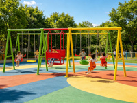 Ensemble de balançoires extérieures multi-stations en gros avec balançoires à panier et à sangle, structure en acier galvanisé pour parcs pour enfants