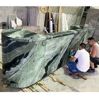 Comptoir de réception d'hôtel moderne, design avec éclairage LED, comptoir en forme de U, table de réception en marbre vert