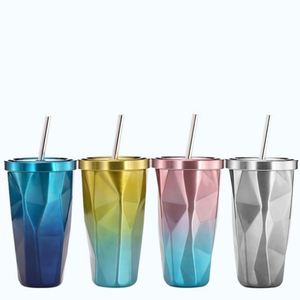 Bouteille d'eau isotherme en acier inoxydable à double paroi de 500 ml avec logo personnalisé, mug de voyage pour café avec paille en métal - Product Image 1