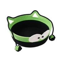Panier en rotin tressé à motif uni pour chat, avec coussin et balles de jeu, lit pour chat en coton doux pour toutes les saisons