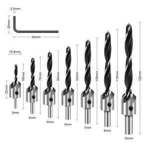 7 cái 3-10 mét Counter Bore vít countersink khoan Bit Set Công cụ chế biến gỗ HSS countersink khoan Bit Set