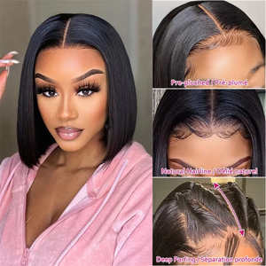Parrucche di capelli umani da donna, senza colla, modello bob, liscio, con pizzo frontale HD 13*4, per donne nere, non trattate, 100% brasiliane, 1 pezzo, corte - Product Image 4