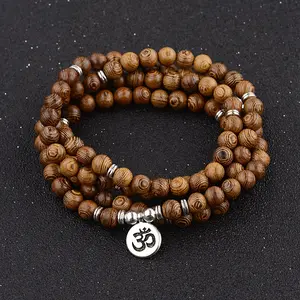 Fabrik Großhandel Multilayer 108 Holz perlen OM Armband Buddhist Mala Buddha Hängende Anhänger Armbänder