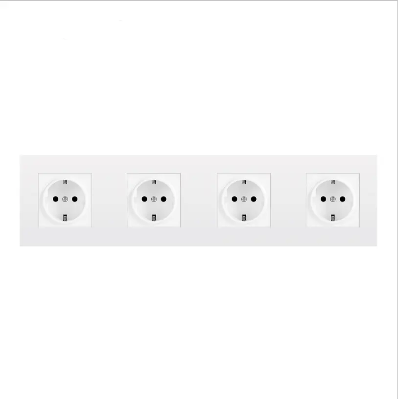 German-style 16A 250v 4 Way Grounded Group Socket With Switch PC panel Standard grounded European power switch