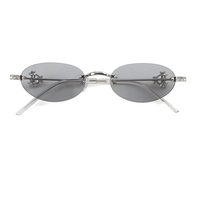 2026 Most Fashion Rimless Sunglasses Style Metal Material Oval Shape With Diamonds Design