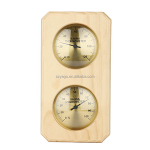 サウナ発汗蒸気室 温湿度計 木製 高温高精度 木製フレーム ダブルメーター - Product Image 1