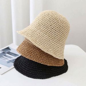 Chapeau de paille pliable en crochet tricoté tendance pour femme, protection solaire, en gros, en stock, pour la plage - Product Image 1