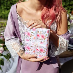 <b>Pink</b> Floral Wrapping Paper 17 In X 16.5 Ft Reversible Love Design For Bridal Shower Valentine's Day Wedding Gift <b>Wrap</b> - Product Image 6