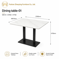 Table à manger en pierre frittée sur mesure, base en contreplaqué, cadre en fer noir avec revêtement en poudre, table rectangulaire pour restaurant, hôtel, café