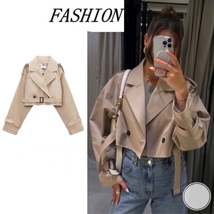 Nouvelle veste courte chic à lacets et deux boutons, col en V, coupe ajustée, <span class=keywords><strong>kaki</strong></span>, style streetwear, <span class=keywords><strong>manteau</strong></span> trench à manches longues - Product Image 1
