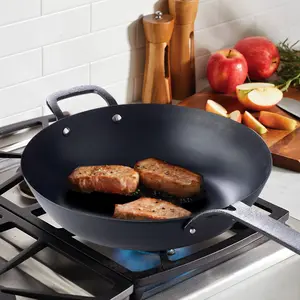 With Basket Carbon Steel Flat Fry Pan Induction Deep Frying Pan
