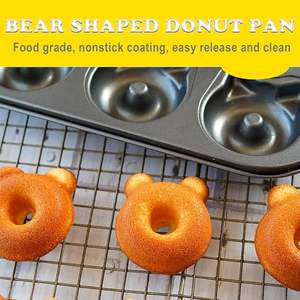 พิมพ์โดนัทเหล็กกล้าคาร์บอน MIXWARES รูปแมวและหมี 6 หลุม แบบไม่ติดกระทะ สำหรับทำขนมที่บ้าน - Product Image 4