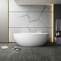 Baignoire autoportante ovale de luxe moderne en pierre artificielle avec fonction de trempage, drain intégré, écologique, taille adulte pour salle de bain