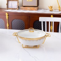 Casserole en émail, plat à four, pot à soupe, 13 pouces, or, antiadhésif, isolé, design léger et luxueux, couvercle en céramique, cuisinière universelle