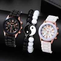 Ensemble de 4 montres tendance et bijoux de luxe, montre-bracelet en silicone, bracelet à breloques en forme de cœur, montre à quartz, cadeau pour homme et femme