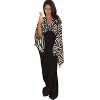 YX2262 - Robe queue de poisson sexy pour femme, style cool, décolleté plongeant, patchwork, manches évasées, taille haute