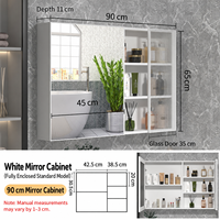 Armoire de salle de bain moderne avec miroir LED, interrupteur tactile, fonction anti-buée, porte en verre cannelé, aluminium résistant à l'humidité, 60-100 cm en option