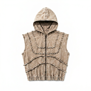 เสื้อกั๊กยีนส์มีฮู้ดแขนกุดสำหรับผู้ชายสไตล์สตรีทแวร์ - Product Image 1