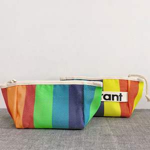 DICHOS Sac de maquillage portable pour femmes Logo personnalisé <span class=keywords><strong>Marant</strong></span> Toile Multicolore Lettre Rayure Pliante Fermeture Éclair Voyage - Product Image 3