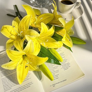 Yüksek Kaliteli 3 Başlı Zambak El Yapımı Yapay Çiçek Süsü Düğün Anneler Günü-Modern Tarz Otel Oturma Odası Dekorasyonu - Product Image 2