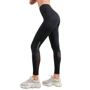 Leggings da <span class=keywords><strong>Palestra</strong></span> OEM per Donna, 87% Nylon 13% Spandex, Pantaloni Yoga Aderenti Sexy a Vita Alta e Media, Leggings Neri con Inserti in Rete - Product Image 1